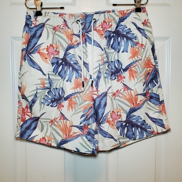 American Eagle Mens Floral Print Pull On Elastic Waist Drawstring Shorts Sz S - Picture 1 of 8